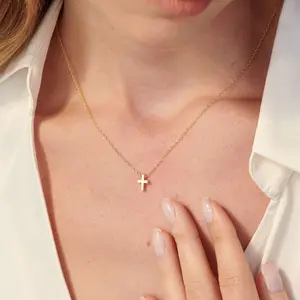 Cross Necklace for Women, 14K Gold Plated Dainty Tiny Sideways Cross Choker Necklace, Adjustable Stainless Steel Trendy Faith Jewelry, Christmas Gifts