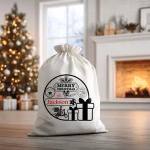 Merry Christmas Gift Sack Personalized Holiday Delivery Bag Minimal Santa Mail Design