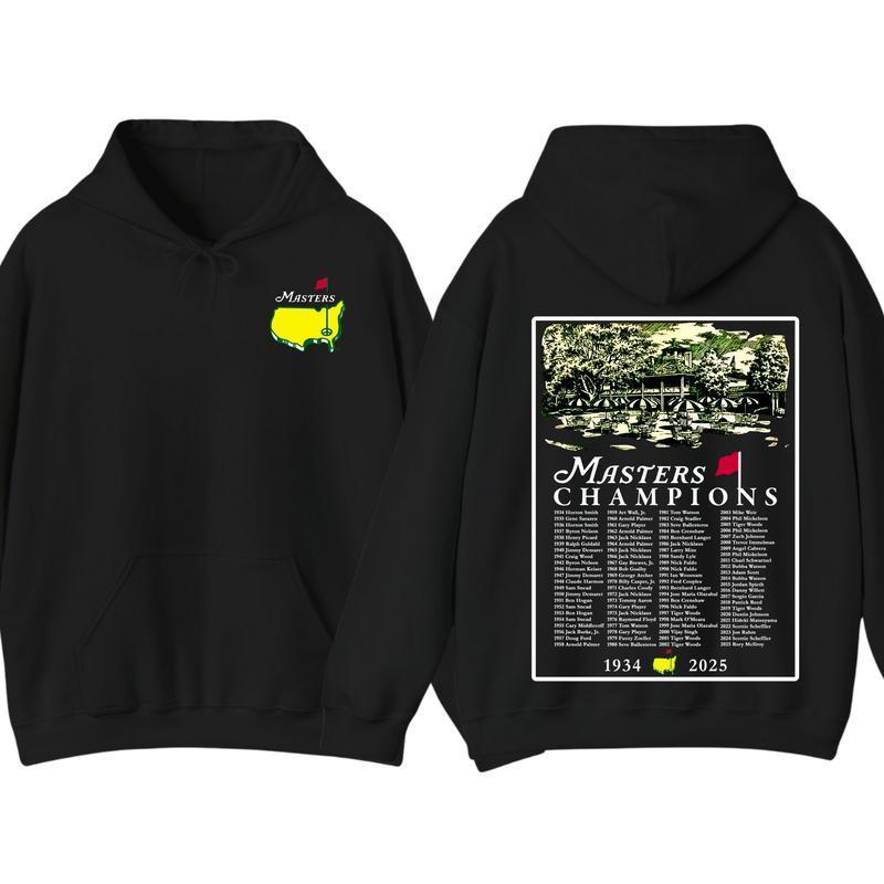 The Masters Champions 1934–2025 Hoodie, Augusta National Golf Tournament Pullover, Vintage Golf Champion List Graphic, Cotton Streetwear Casual Top