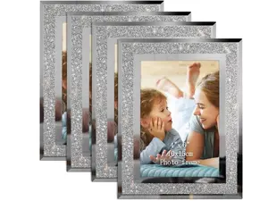 4x6 Glitter Picture Frames Set of 4 Sparkle Glass Photo Frame for Tabletop, Horizontal or Vertical Display Decor Gift Decoration