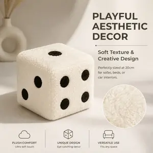 Cube-Shaped Plush Dice Pillow, Soft Fluffy Stuffed Cushion with Polka Dot Design, Cute Aesthetic Decorative Throw Pillow for Bedroom & Gaming Room