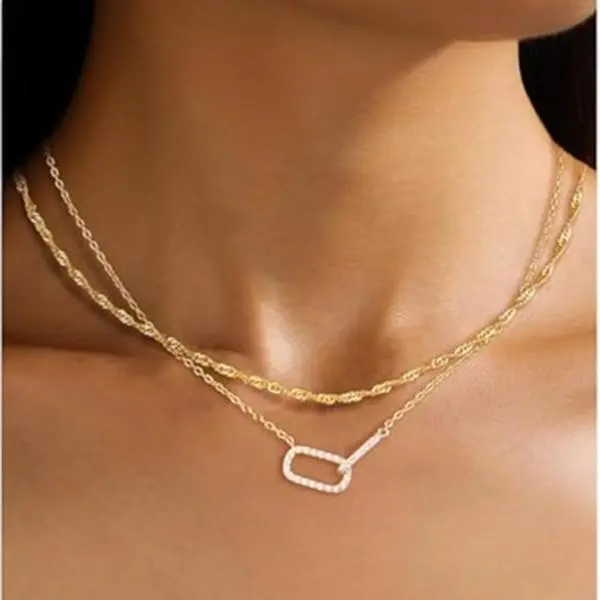 ORAZIO Layered Gold Necklaces for Women Non Tarnish, Dainty 14K Gold Plated Cubic Zircon Necklace Stack Layering Chain Necklace Stackable Cute CZ Pendant Choker Necklace for Women