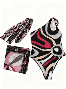 Luxury Women’s Floral Silk One-Piece Swimsuit – Bohemian Swimwear with Matching Scarf & Headband – Adjustable, Soft & Stylish for Beach & Pool