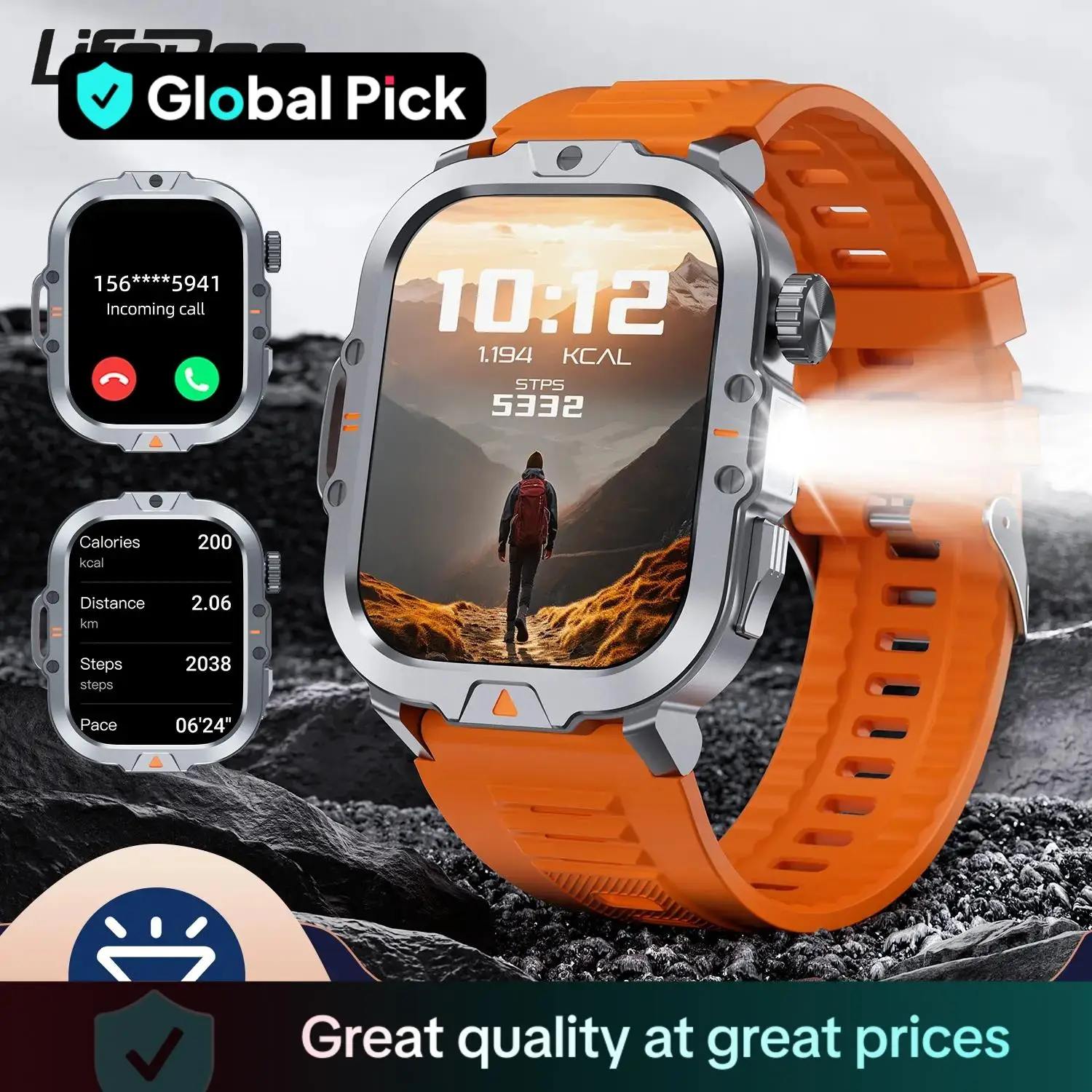 Global Pick LIFEBEE 2.01 Inch Multifunctional Smart Watch, Fashion Digital Watch with Flashlight, Sports Watch with Heart Rate Monitoring for Women &