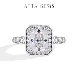 Women's 3CT Halo Synthetic Moissanite Solitaire Engagement Ring - R204 Artificial Gemstone Jewelry, Wedding Promise Ring, Anniversary Gift