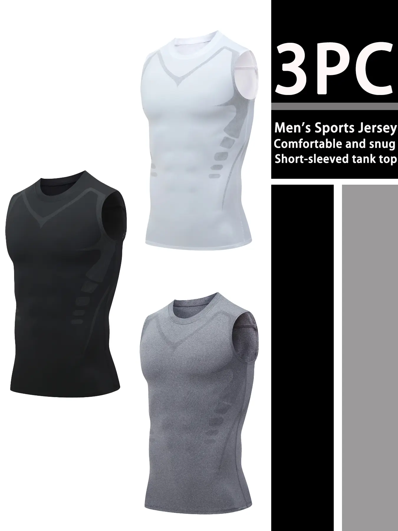 Men's 3PC Compression Workout Vests, Breathable Sleeveless Athletic Shirts for Bodybuilding Training