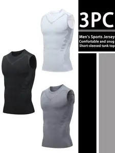 Men's 3PC Compression Workout Vests, Breathable Sleeveless Athletic Shirts for Bodybuilding Training