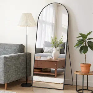 Mirror Full Length 65"x24" Full Body Mirror with Stand, Shatterproof, Aluminum Alloy Frame, Free Standing Wall Mounted or Leaning Arched Mirrors for Bedroom Living Room Entryway