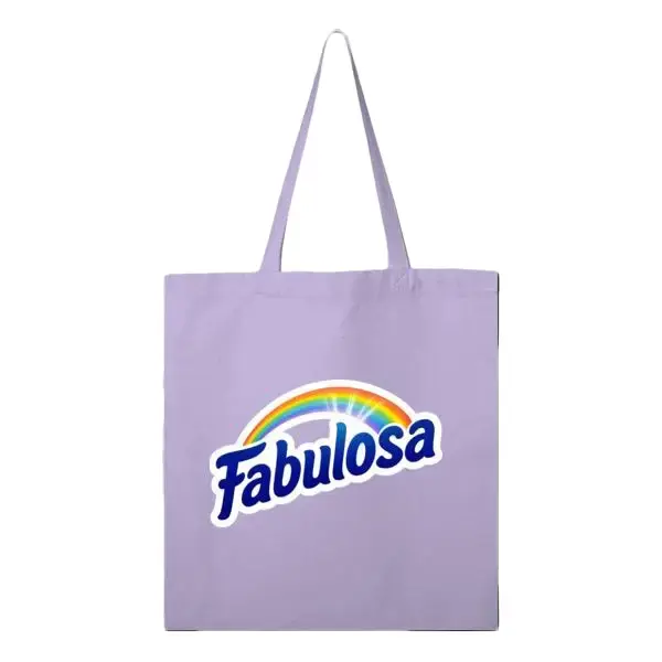 Fabulosa Tote Bag Funny Latino Mexican Everyday Canvas Cotton Jumbo Grocery Bag Pastel Pink Long Handles Iconic Rainbow Arch Design
