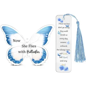 Gifts for Women Men Memorial Butterfly Shape Acrylic Bookmark Sympathy Gifts Now She Flies with Butterflies Plaques Remembrance Present in Memory of Loved Gifts Sympathy Reminder for Loss of Lved One