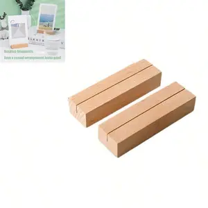 Wooden Card Holders Set of Two, Desktop Number Stands, Maple Slanted Slot Picture Frames for Acrylic Signs, Wedding Ceremony Home Party Decorations