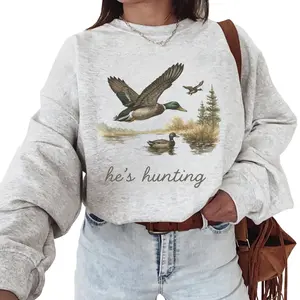 Vintage He's Hunting Mallard Duck Crewneck Sweatshirt, Hunting Wives Abandoned Wives Club, Hello Hunting Season, Goodbye Husband Unisex