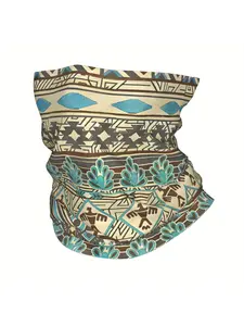 1pc Native Southwestern Pattern Bandana Neck Gaiter - Cool and Handsome Knitted Polyester Scarf with Elastane, Thin Headband Neck Cover