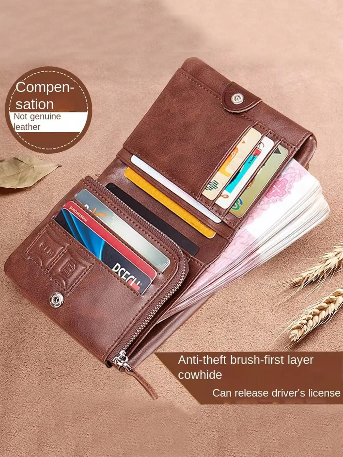 Men's Genuine Leather Business Style Wallet Short Design, Durable Cowhide Material, Perfect Gift for Him, Stylish & Functional Card Holder