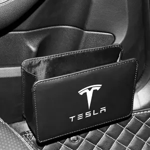 Car Box Under Seat Back Trash Organize Bag car trash can interior accessories Car Interior Storage Organizer Foldable Leather Trash Bin For Tesla Model 3 Model X Model S Coil Mod WYE K80 SpaceX Seat Back Storage Box Can Auto accessories