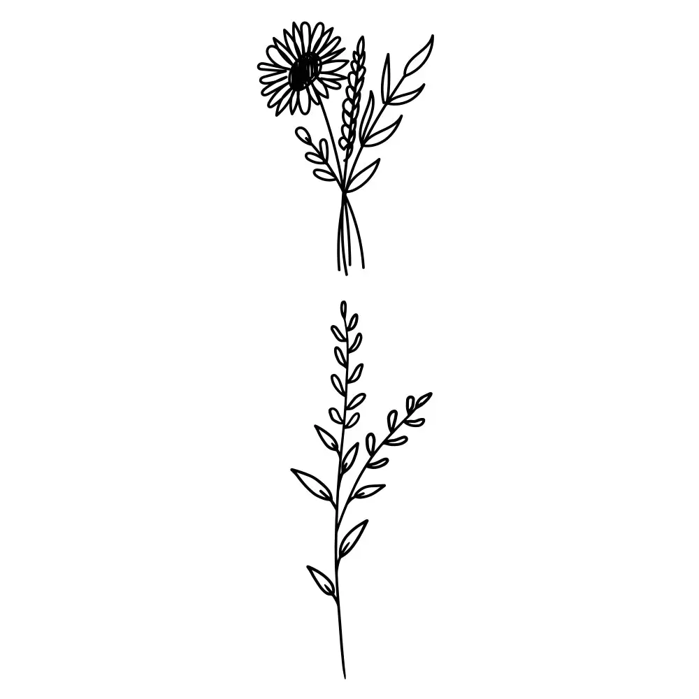 Daisy Flower Fine Line Oasis Ensemble Temporary Tattoo - Set of 2
