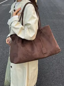 Women's PU Leather & Suede Fabric Tote Bag, Fashionable Vintage Large Capacity Handbag, Casual Commuter Bag, Magnetic Closure, Ideal for Office, School, Work, Travel