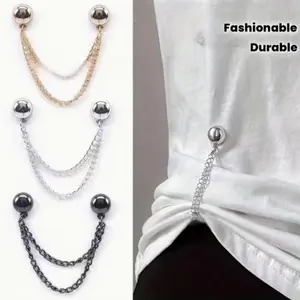 Women's Magnetic Shirt Clips Set of 6, Adjustable Chain Design with Ball Decorations, No Sewing Needed, Fits Shirts Sleeves Skirts Pants, Fashion Accessory