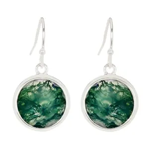 Moss Agate Round Earrings, Handmade Jewelry, Gift For Her, Gemstone Earrings, Earrings Of The Day, Natural Stone