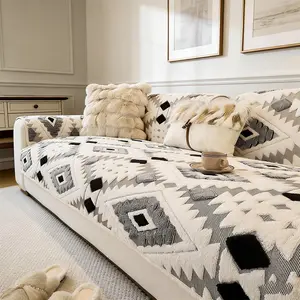 Classic Fashion Geometric Pattern Sofa Cover, Soft Skin-Friendly Embroidery, Dustproof Anti-Slip Pet Friendly, Easy Washable