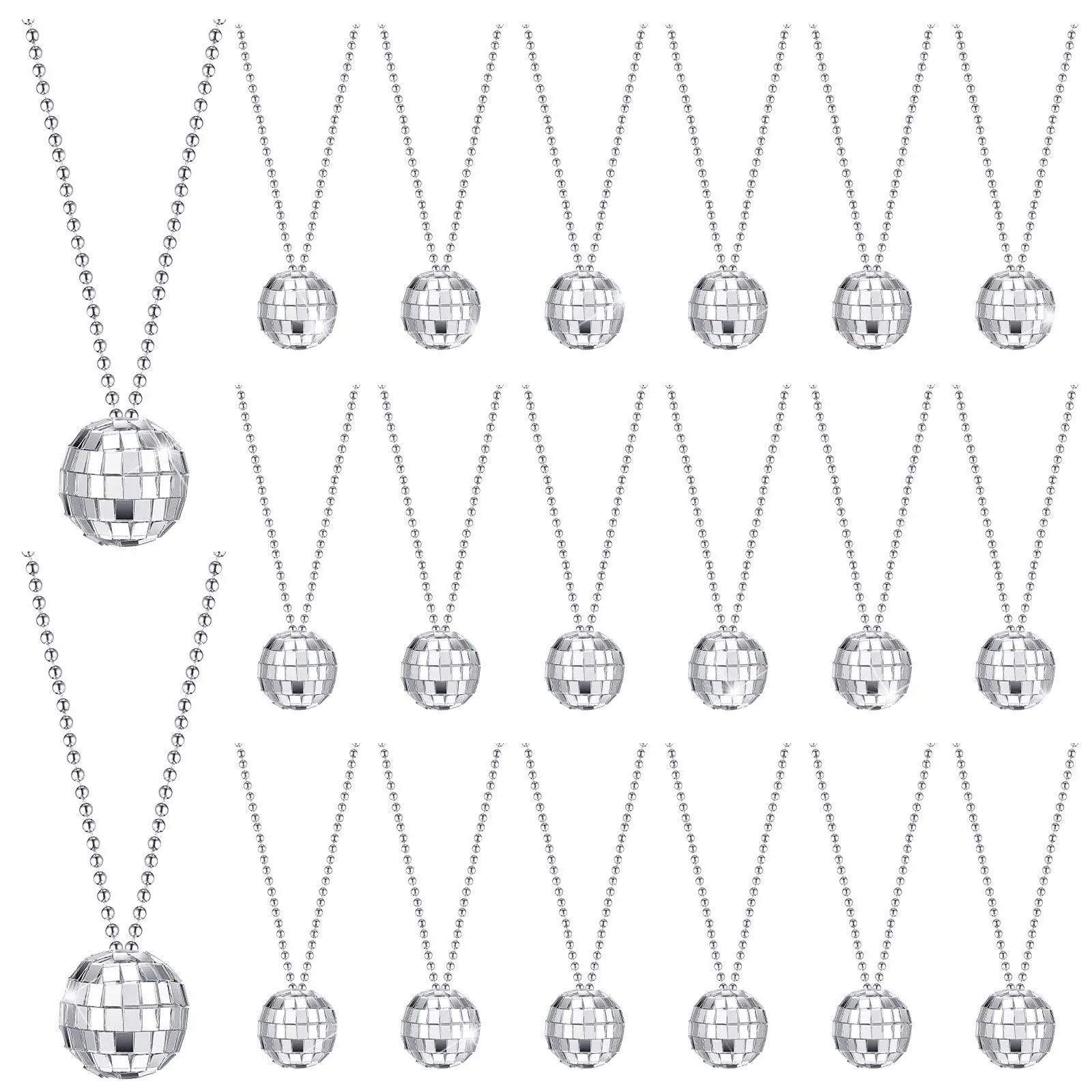20 PCS Mirror Disco Ball Necklaces Jewelry For Man Women Multi-Item Party Favor Packs, Silvery Hanging Balls