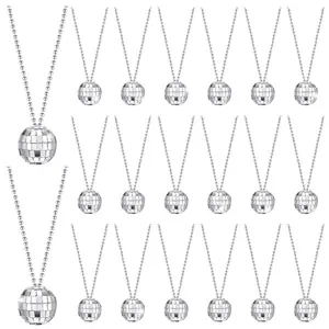 20 PCS Mirror Disco Ball Necklaces Jewelry For Man Women Multi-Item Party Favor Packs, Silvery Hanging Balls