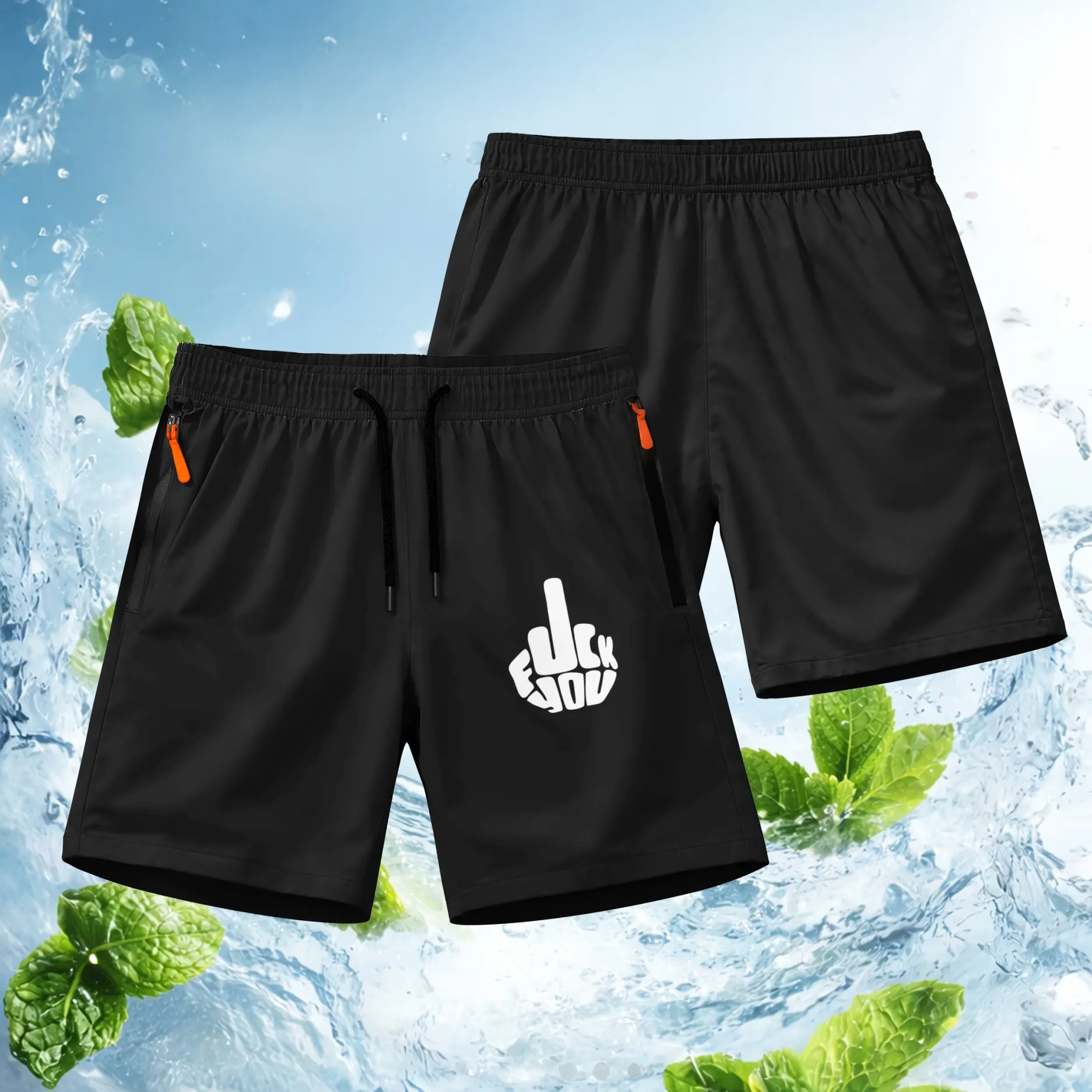 Men’s Funny Graphic Athletic Shorts Lightweight Quick Dry – Bold Hand Gesture Letter Print Running Shorts with Zipper Pockets, Elastic Waist Drawstring, Breathable Workout Shorts for Gym, Beach, Streetwear