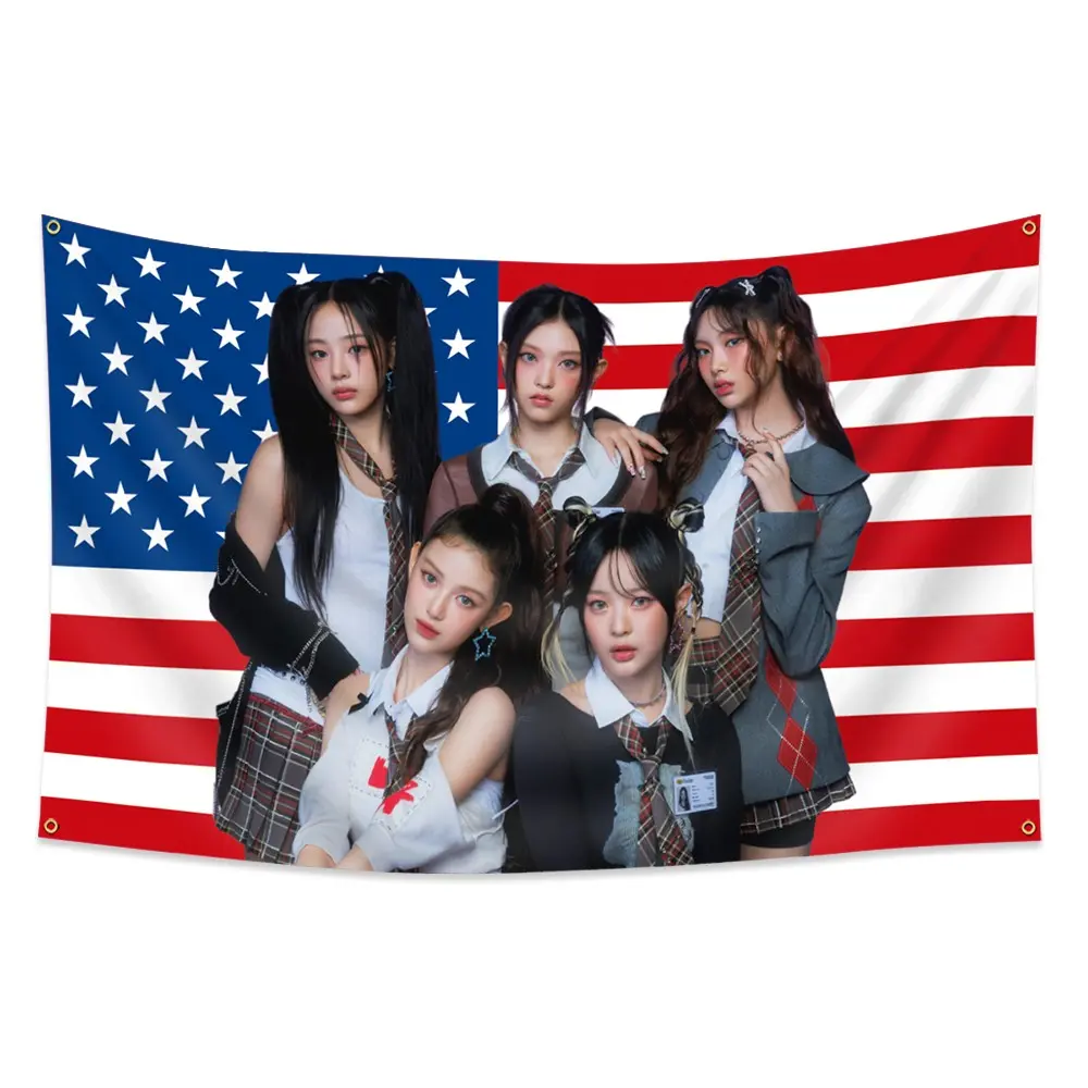 1pc, 5 Girls South Korea Pop Acts 02 Flag Banner, Wall Decor, Bedroom Dorm Decor, Wall Hanging, 2x3ft (60*90cm)/3x5ft (90*150cm), 4 Grommets, Single-Sided Printing, for Indoor, Fans Club, Activities, Dorm, Yard, Home, Party, Decoration