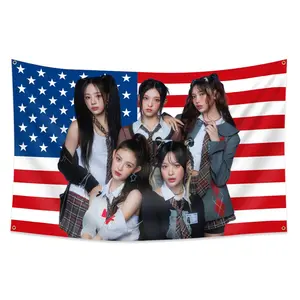 1pc, 5 Girls South Korea’s Most Successful Pop Acts 02 Flag Banner, Wall Decor, 2x3ft (60*90cm)/3x5ft (90*150cm), 4 Grommets, Single-Sided Printing, for Indoor, Fans Club, Activities, Dorm, Yard, Home, Garden, Bedroom, Man Cave, Party, Decoration