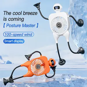 "Portable Suction Cup Fan – Stick Anywhere Desk & Wall Cooling, USB Rechargeable, Flexible 360° Adjustable Arms, Quiet Mini Fan for Home, Office, Dorm, Car – Digital Display, 100-Speed Wind, Smart Summer Gadget"