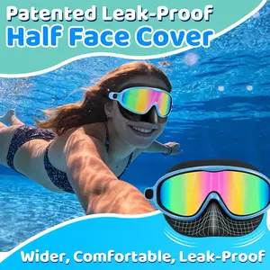 For Kids 12-15，Swim Goggles with Nose Cover, 2 Pack Wide View Diving Mask Anti-Fog UV No Leak Toddlers Swimming Goggles Mirrored Goggles