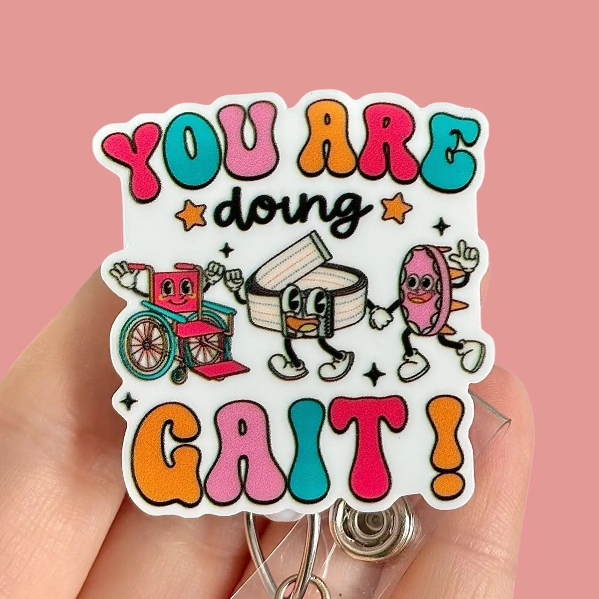 Glitter My Badge You’re doing gait Physical Therapy badge reel for nurse and hospital workers. Badge clip Badge pull - Retractable swivel clip with a 360 rotation. Great gift for coworkers