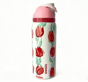owala Spring Collection: Pink & Red Tulip Insulated Water Bottle with Secure Lock Lid - Ideal for School/Gym,Flip-Top Lid, BPA-Free, Flasks, Portable