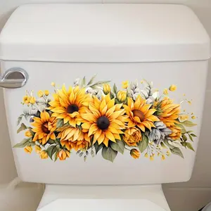 Sunflower Pattern Toilet Sticker, Removable Self Adhesive Toilet Sticker, Decorative Sticker for Home Bathroom Toilet, Bathroom Decoration Supplies