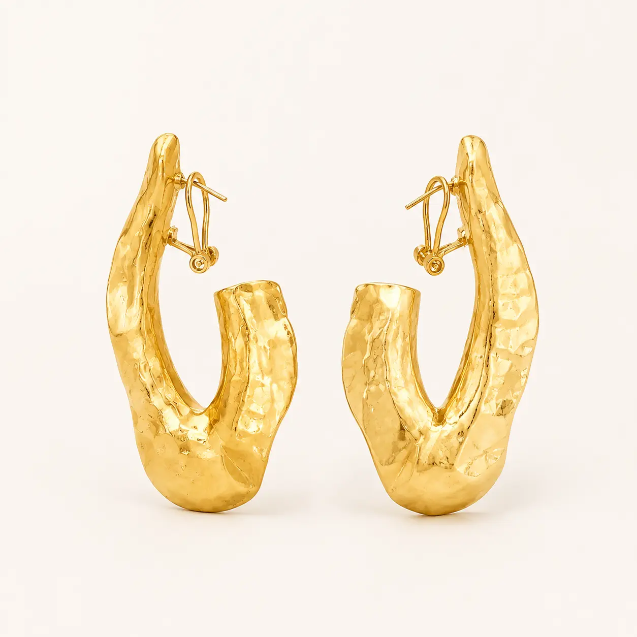 Women's Elegant Sculptural Silver Hoop Earrings, Large Abstract Hammered Organic Artistic Design, Gold-Toned Lightweight Chunky Jewelry for Evening Wear, Casual Statement Accessory, Gold Statement Earrings, Female