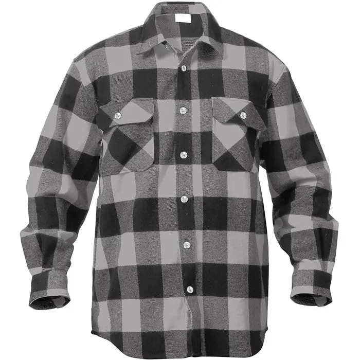 Grey Black - Buffalo Plaid Extra Heavyweight Brawny Flannel Shirt