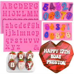 3Pcs Letter Molds for Chocolate Covered Strawberries,Silicone Uppercase Lowercase Alphabet Number Fondant Mold for Making Candy,Gummy,Biscuit,Ice Cube Tray,Cake Decorations Flexible Tin