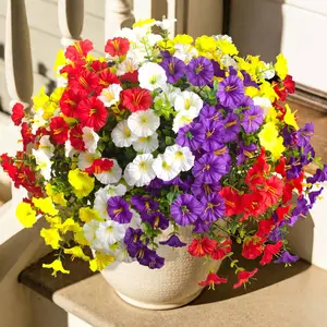 12 Realistic Colorful Artificial Flowers Set, UV-Resistant Decorative Blooms, Ideal for Balcony, Garden, Porch, No Maintenance, Eucalyptus Leaf Design, Artificial Mixed Flower