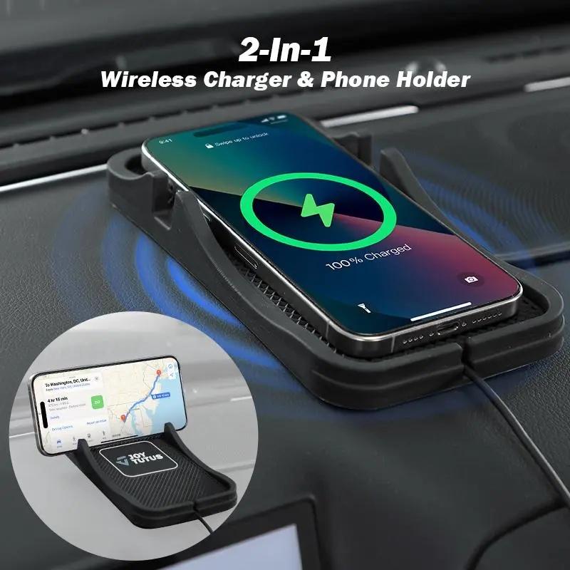 Joytutus Wireless Car Charging Pad—Supports 15W Automatic Fast Charging Output. Designed Specifically for SUVs, Trucks, and RVs, Features a Non-slip Rubber Base and a Hands-free Stand Function—an Essential and Practical Accessory for Your Travels