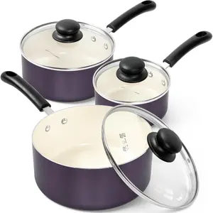 Nonstick Sauce Pan with Lid, Ceramic Saucepan Set, Non  Small Saucepans Sets with Stay-Cool Handle, Induction Pots For Cooking, PTFE & PFOA Free - 1Qt & 2Qt & 3Qt, Purple