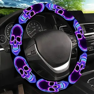 Neon Skull Pattern Steering Wheel Cover, Edgy Glow-in-the-Dark Style - Fit Car Interior Accessory, Durable Material, No Inner Ring, For All Seasons Automotive Accessories, Best Festive Gift Item For Friends and Family.11.25QWA-308