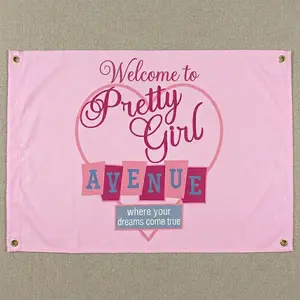 [Made in US] Welcome to Pretty Girl Avenue Flag, 3x5 Feet Pink Coquette Banner, Cute Girly Room Decor UV Resistance Fading & Durable Wall Flag with Brass Grommets for Bedroom Dorm Room, Parties, Gift, Aesthetic Ornaments
