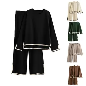 Tanming Women’s 2 Piece Sweater Sets Long Sleeve Knit Pullover and Wide Leg Pants Tracksuit for Stylish Lounge WearGift