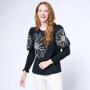 DG2 by Diane Gilman Embroidered Juliette-Sleeve Sweater