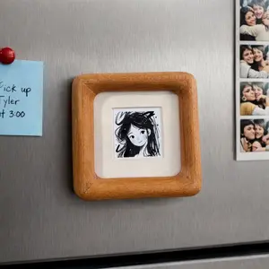 2.4x2.4 Inch Walnut Wood Magnetic Mini Picture Frame with Mat Insert Desk or Fridge Display Solid Wood Cute Photo Frame for Pets Family Memories Gift