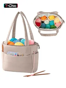 Crochet Bag for Yarn Storage, Puffer Knitting Bag with Soft Handles, Lightweight Yarn Storage Organizer with Zipper for Crochet Accessories, Gifts for Crocheters