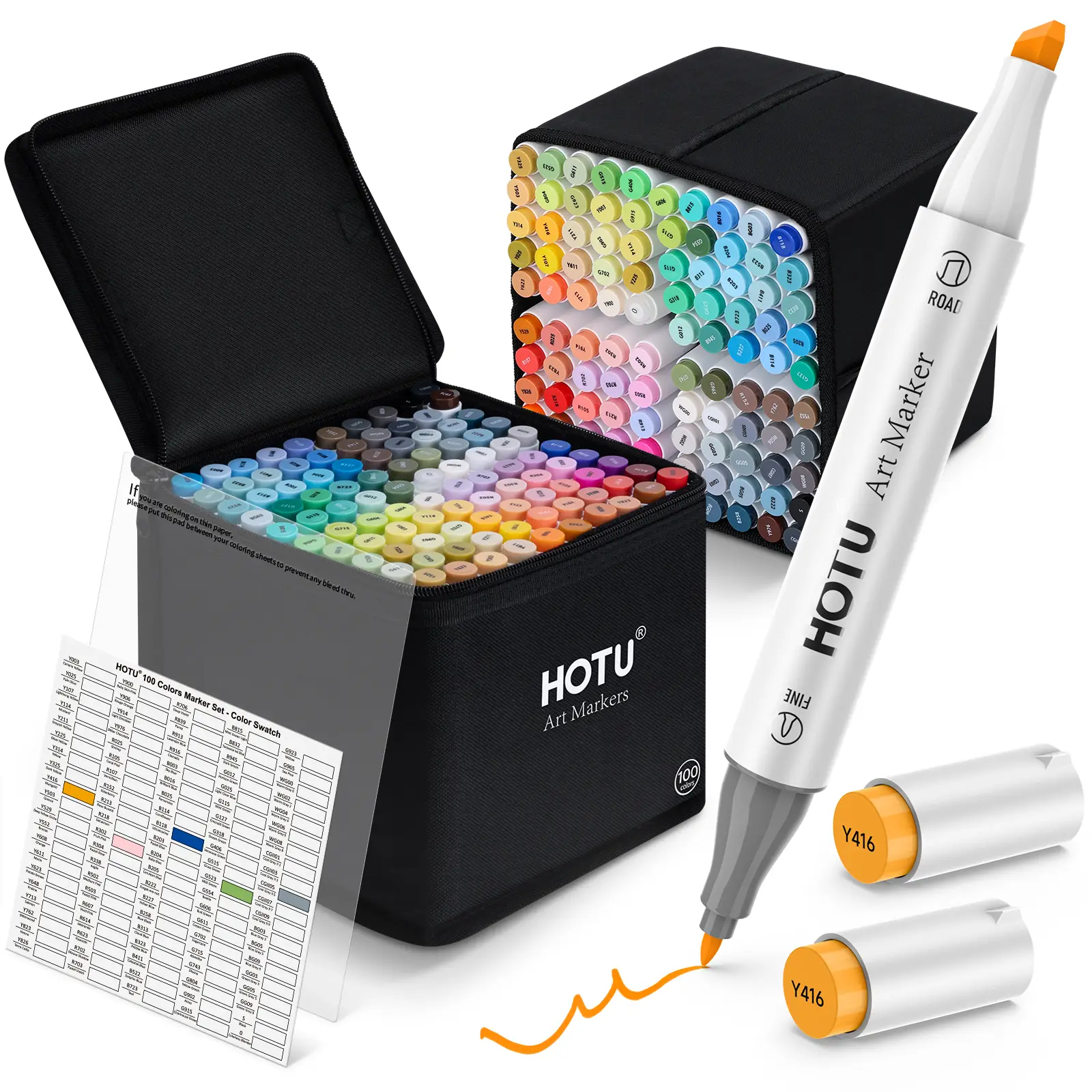 HOTU Dual Tip Alcohol Markers Set – 60/100/120 Colors, Fine/Brush & Chisel Tips, Easy Blending, Safe Materials, Colorless Blender, Perfect for Kids &