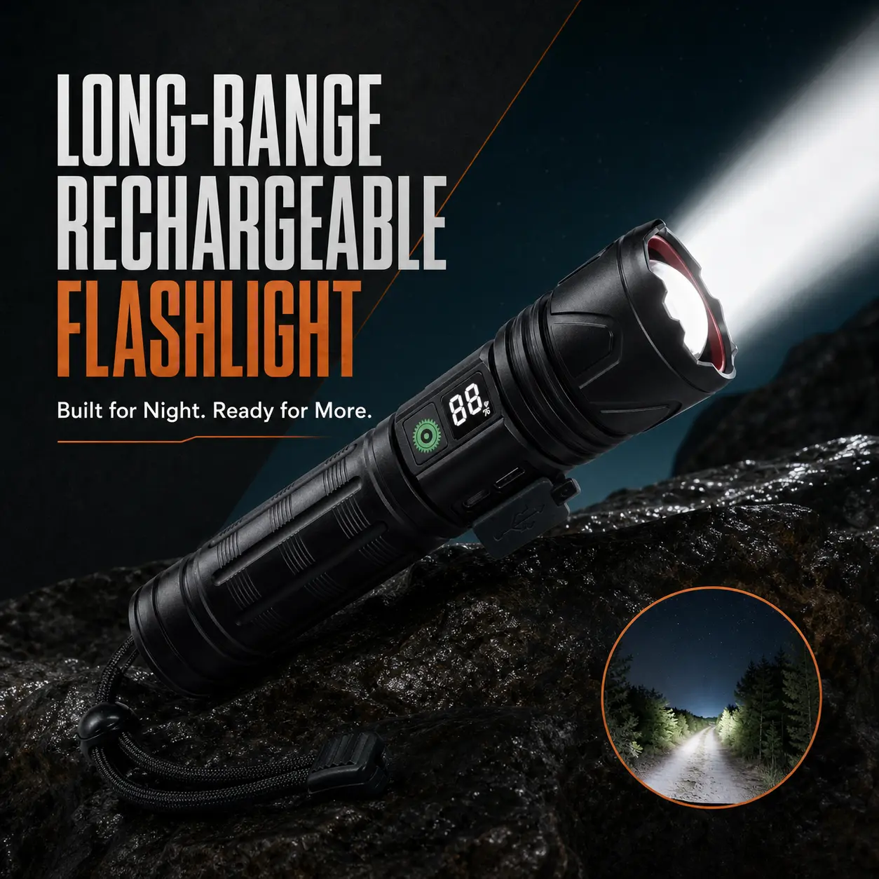 High Lumens White Laser Pocket Flashlight, Type-C Rechargeable Dimmable LED with 5 Modes, Adjustable Zoom, 1000m Beam, Power Bank Function, Aluminum Body, Portable for Campfire-BBQ Party, Cells Emergency Use