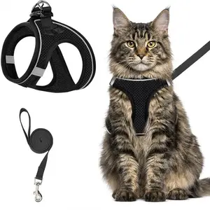 Escape Proof Cat Harness & Leash (≤13 lbs)Adjustable Reflective Soft Mesh Vest for Easy Safe Walks with Leash Included