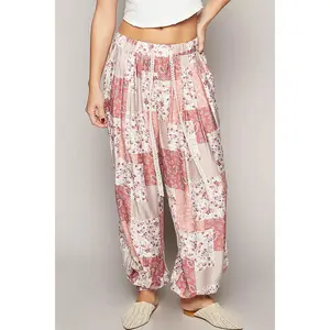 POL Drawstring Floral Patchwork Wide leg Pants